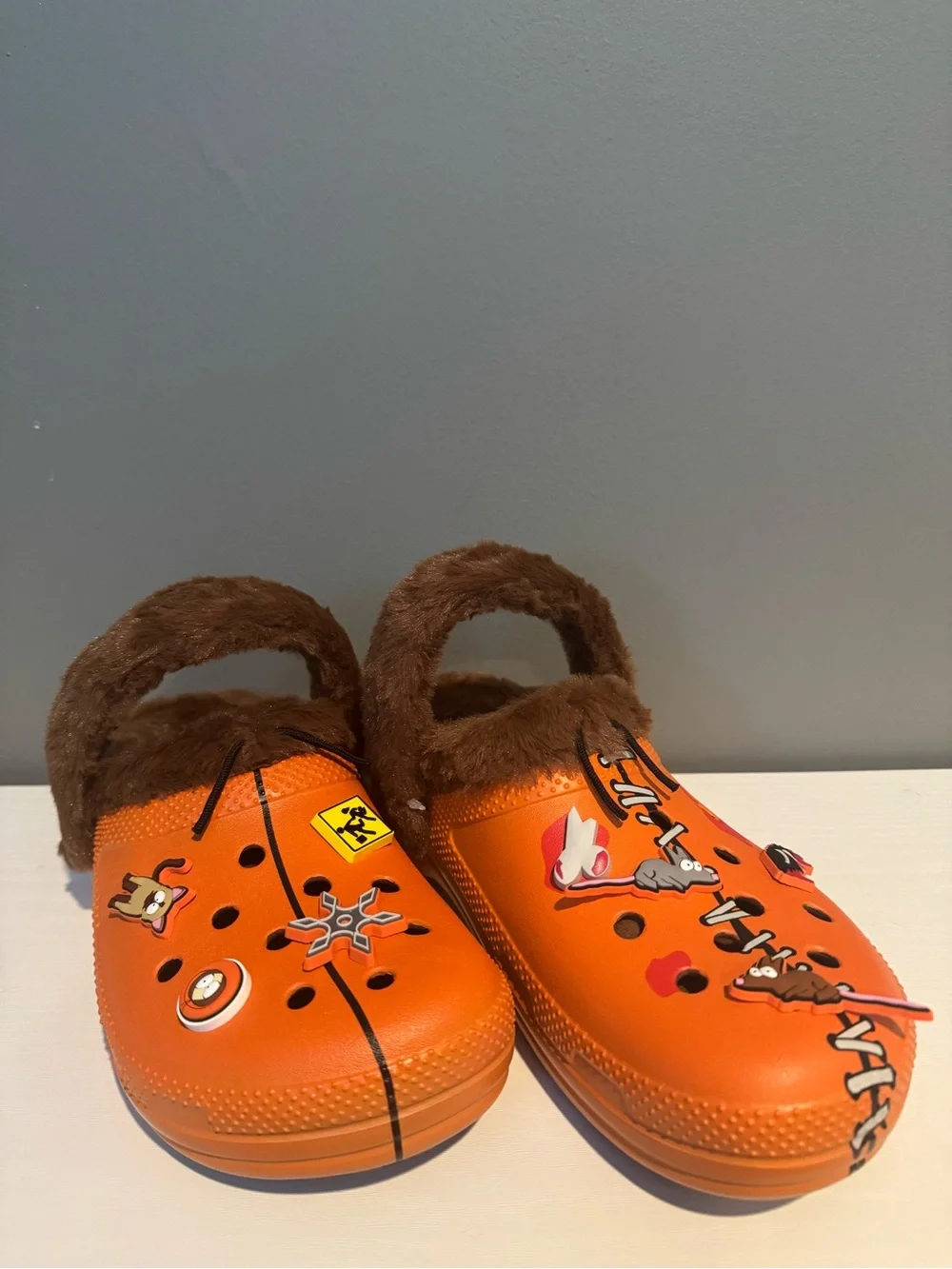 CROCS South Park Orange Faux-Fur Lined Clog Mules with Charms